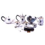 Silver plated tea set, spoon warmer, tankard, etc.,