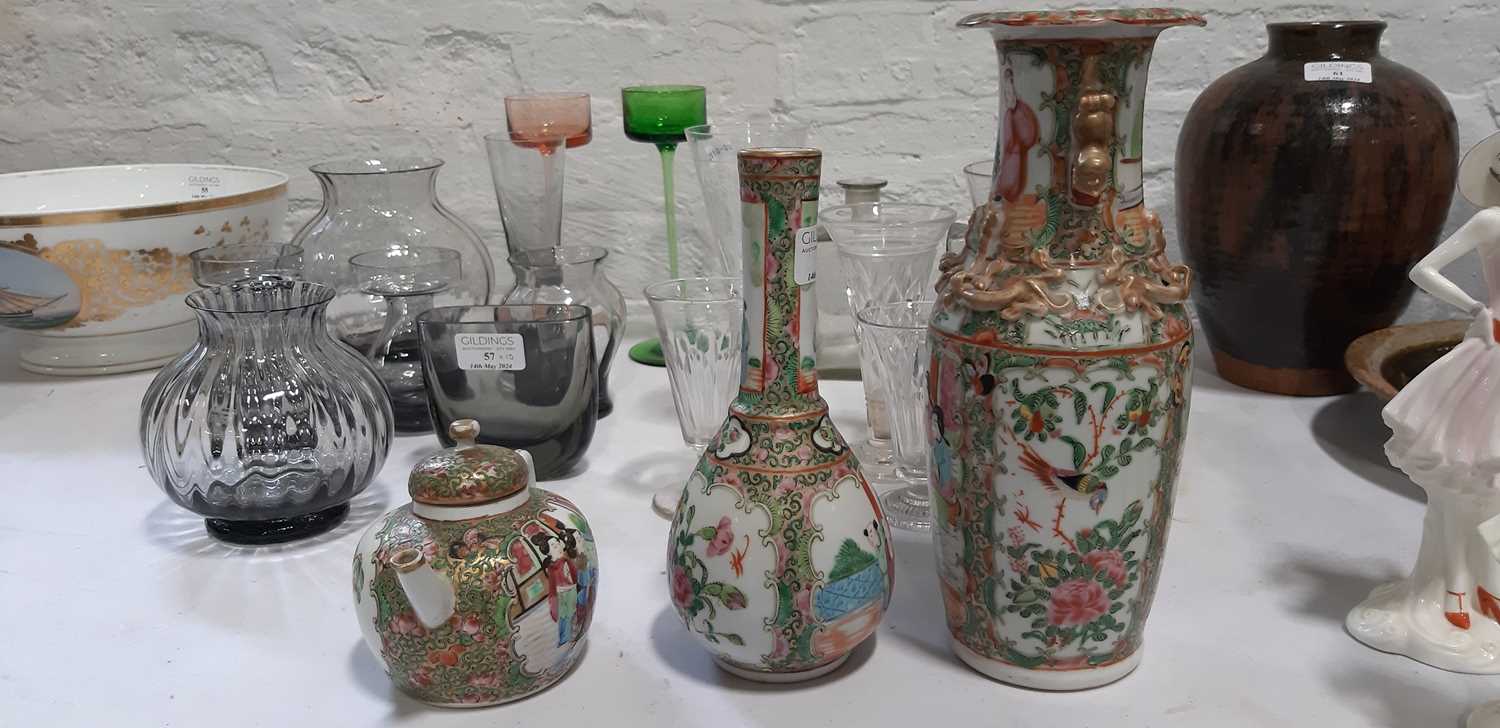 Cantonese bottle vase, another vase, and a small teapot - Image 3 of 11