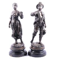 After Rousseau, a pair of spelter farmer figures