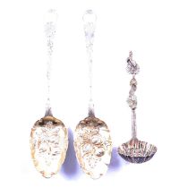 Pair of silver berry spoons, and a silver sifter spoon