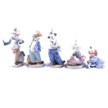 Four Nao and a Lladro clown figurines