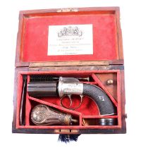 Pepperbox revolver and accessories, cased,