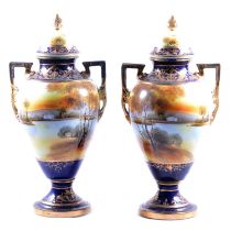 Pair of Noritake twin-handled lidded vases.