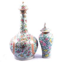 Chinese famille rose bottle vase and a famille verte vase,