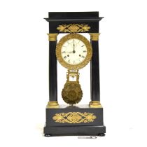 French ebonised portico clock,