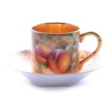 Royal Worcester fruit painted coffee can and saucer,