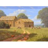 § Edward Hersey, Farm buildings with cattle and chickens,