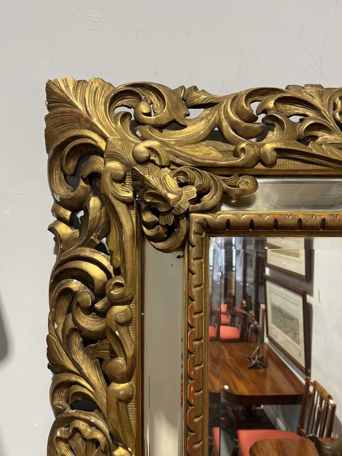 Large carved wooden gilt gesso cushion wall mirror, 19th Century, - Image 3 of 9