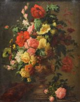 Follower of L. V. Morel, Still life of a vase of mixed flowers,