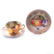 Royal Worcester matched trio, fruit painted,