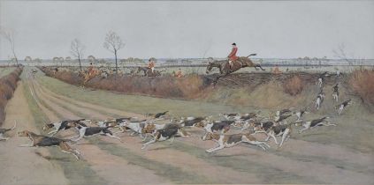 Cecil Aldin, Kimblewick Hunt gone away from Bagley Woods and The Pytchley gone away from Crick,