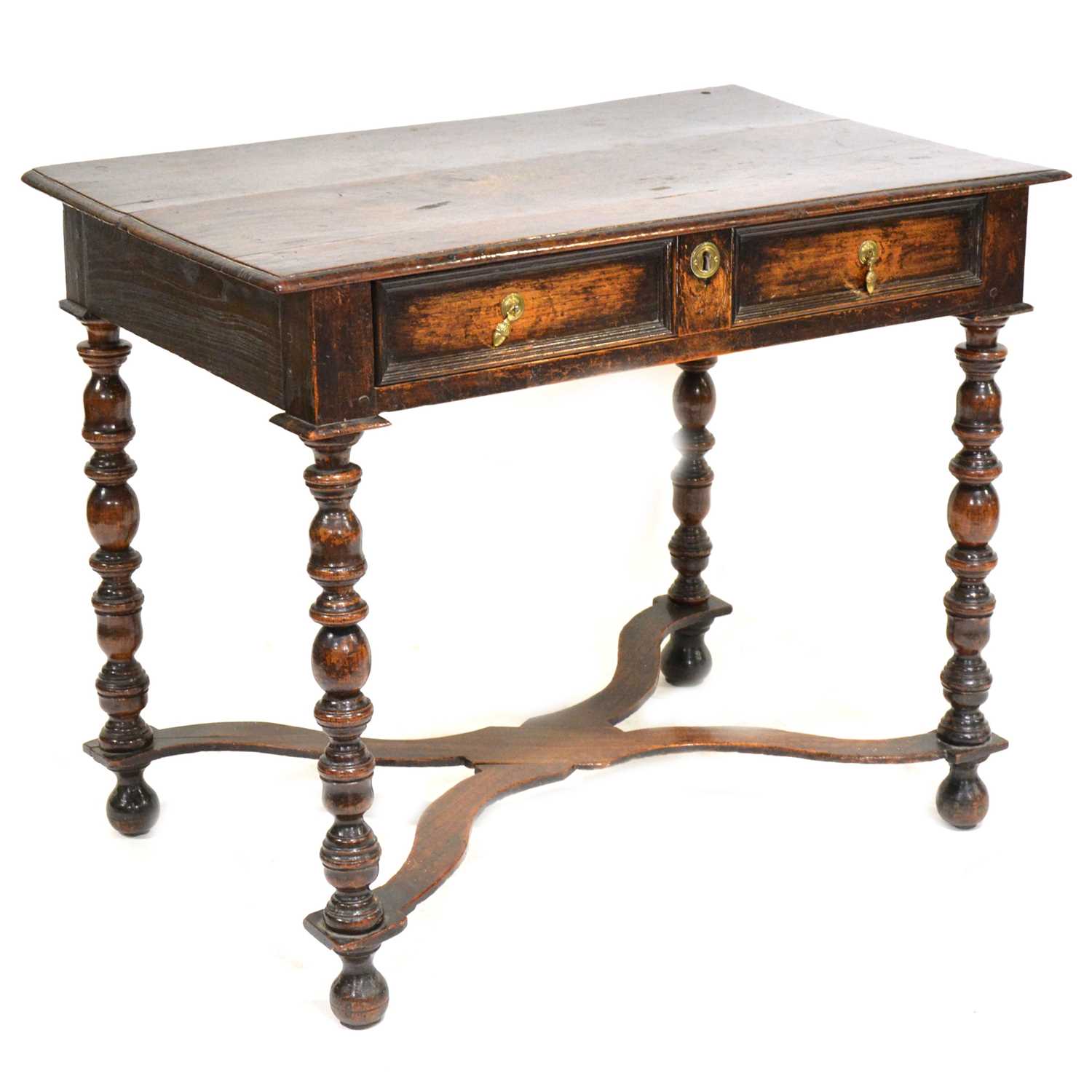 An old oak side table, in part early 18th century,