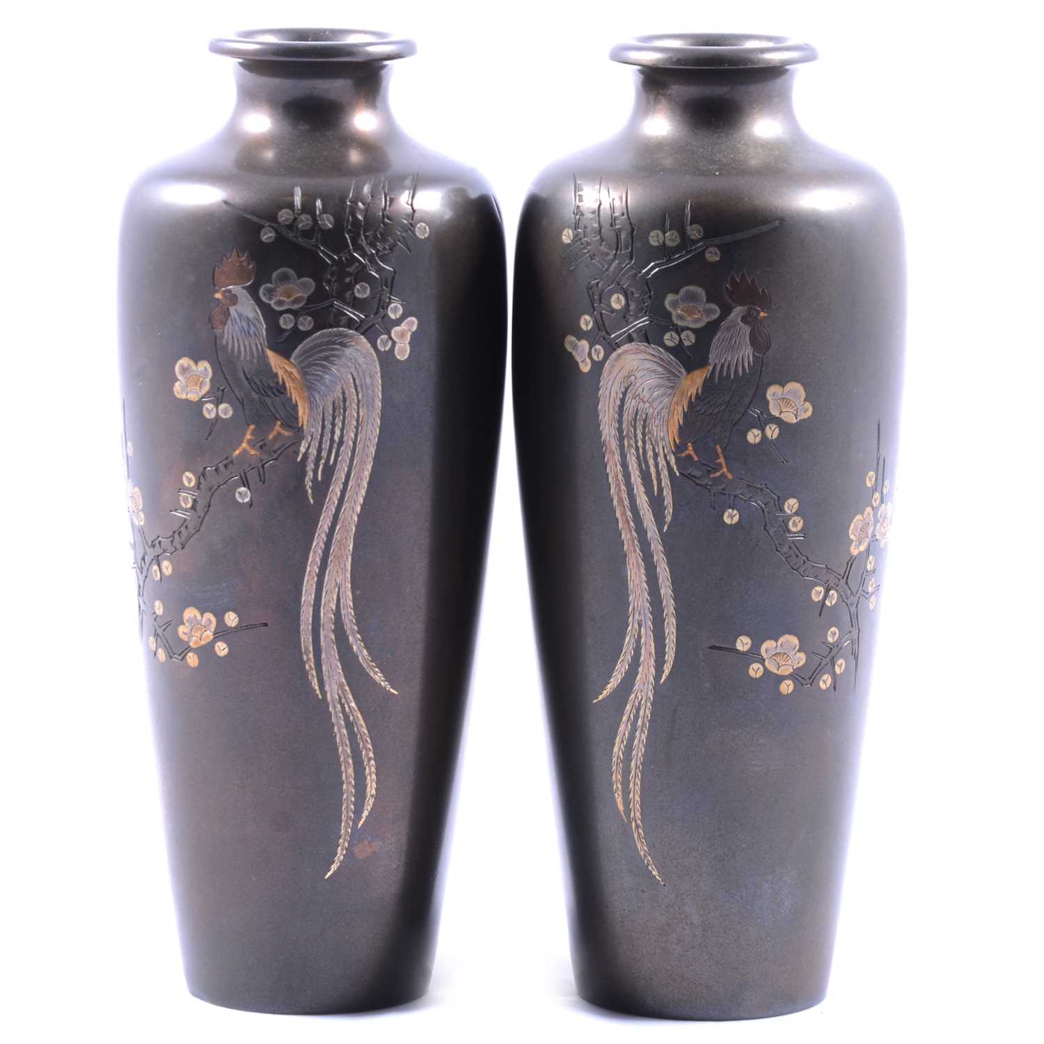 Pair of Japanese bronze vases, signed Mitsufune