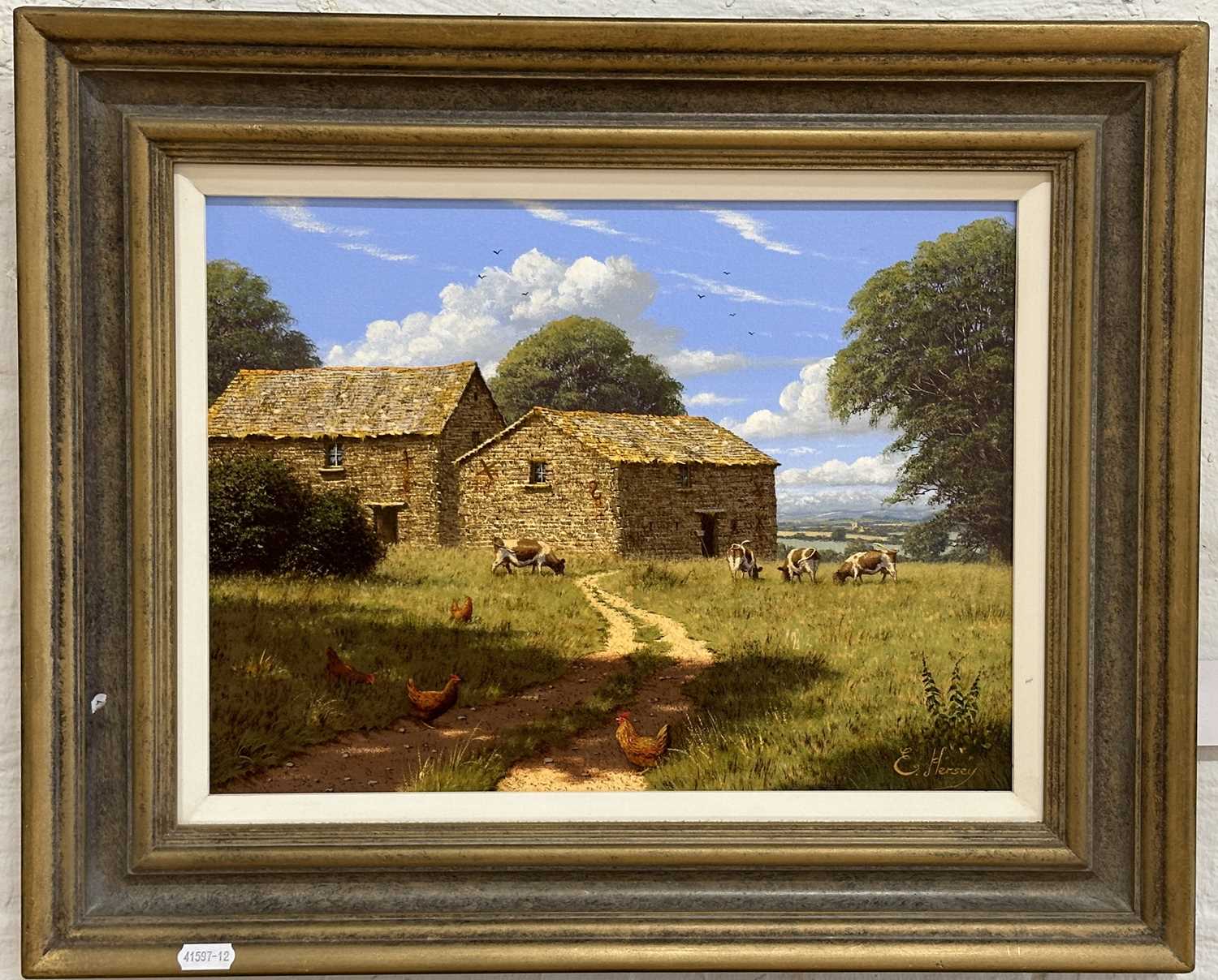 § Edward Hersey, Farm buildings with cattle and chickens, - Image 2 of 2