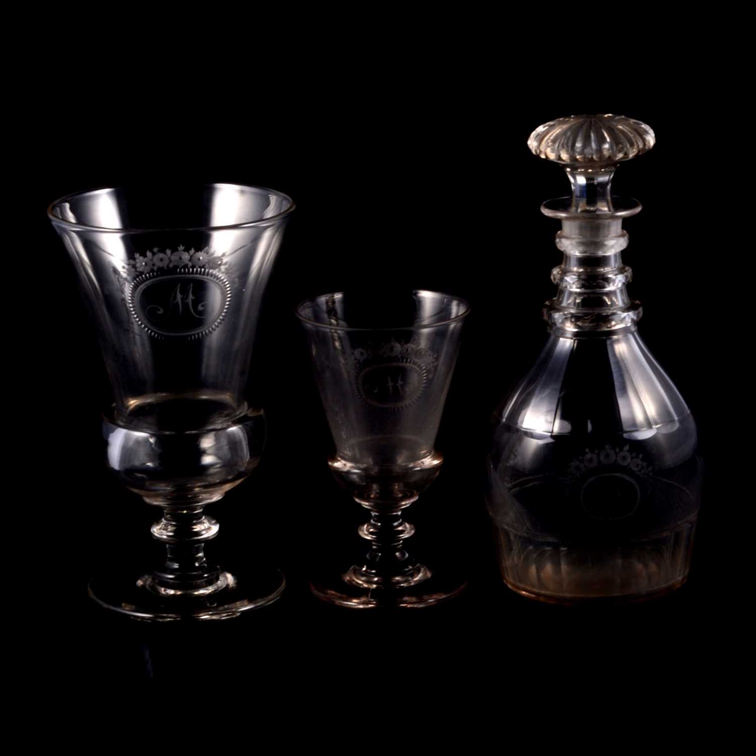 Three items of glassware, initialled ensuite, circa 1800