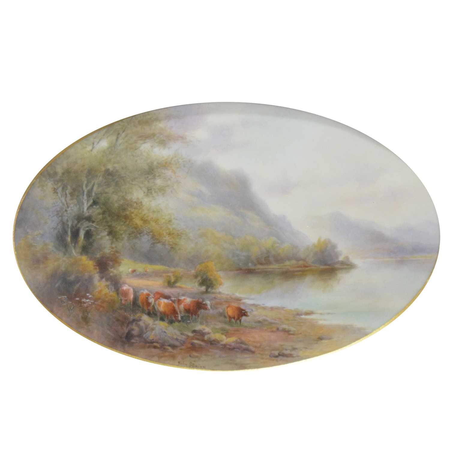 Pair of Royal Worcester porcelain oval plaques,