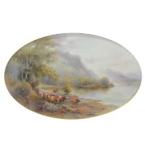 Pair of Royal Worcester porcelain oval plaques,
