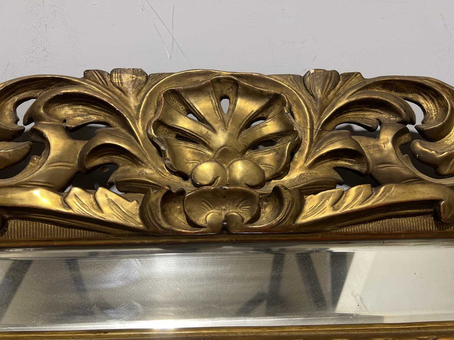 Large carved wooden gilt gesso cushion wall mirror, 19th Century, - Image 4 of 9