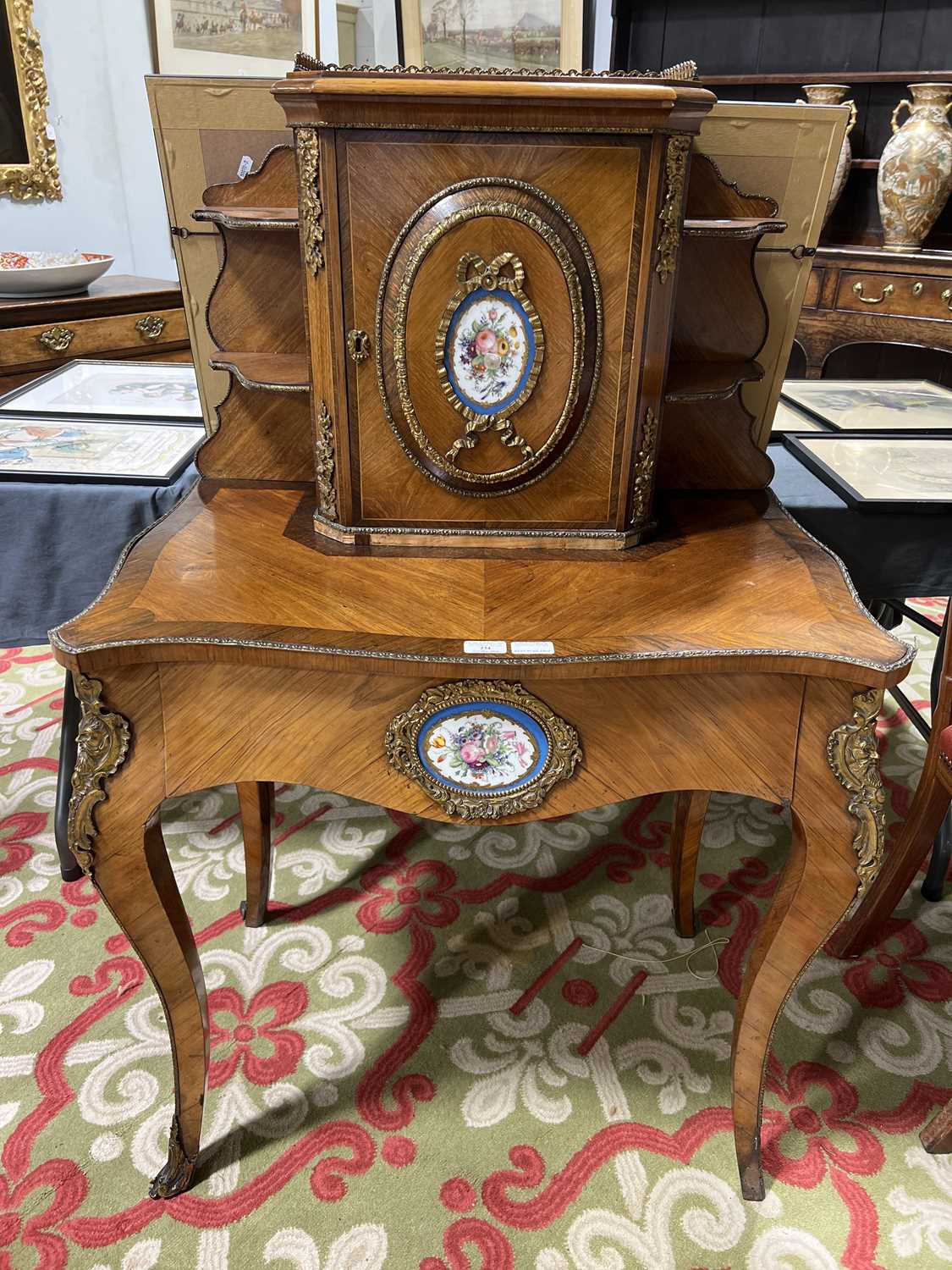 Louis XV style tulip wood and rosewood ‘bonheur du jour’ writing table, - Image 2 of 12