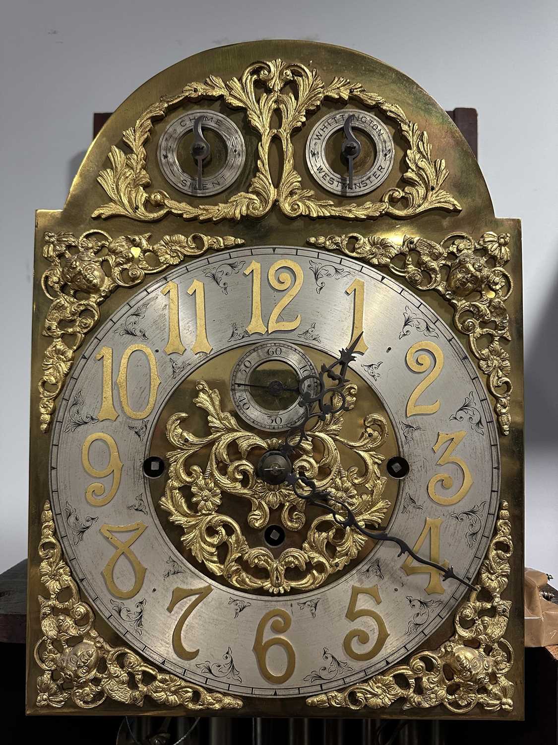 Edwardian mahogany marquetry longcase clock, striking on tubular bells, - Image 5 of 6