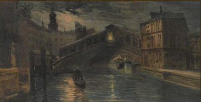 Natale Gavagnin, Venetian canal by moonlight,