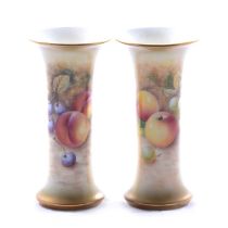 Pair of Royal Worcester fruit painted vases,