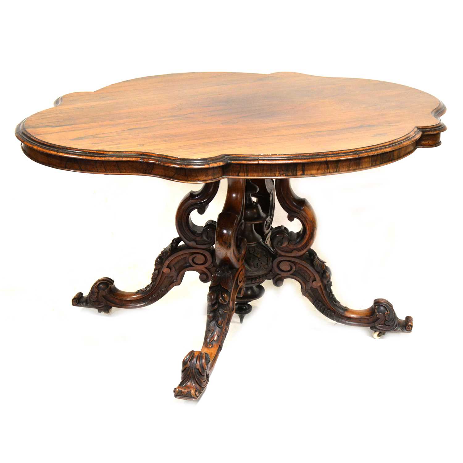 Victorian walnut and rosewood dining table,