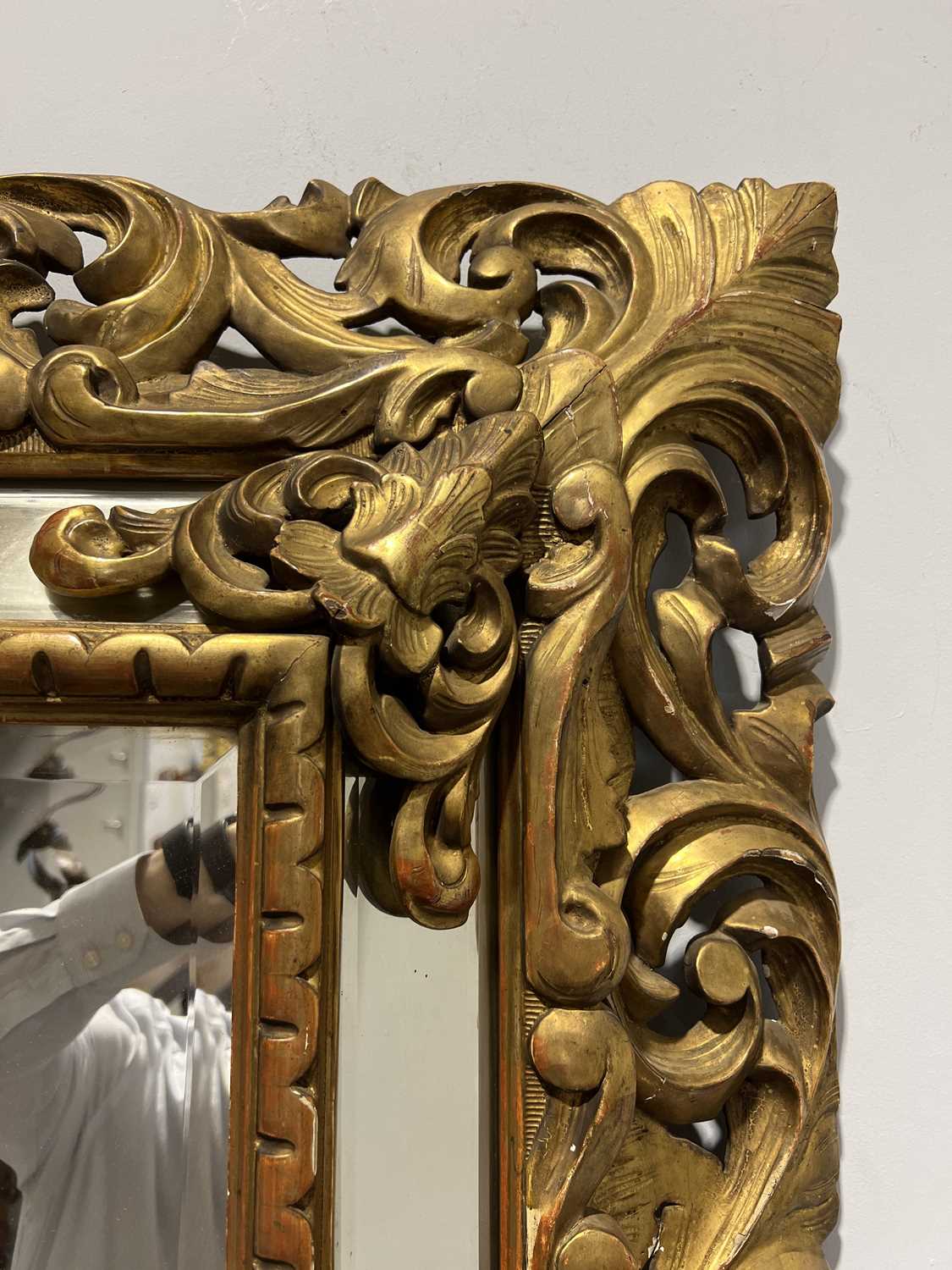 Large carved wooden gilt gesso cushion wall mirror, 19th Century, - Image 5 of 9