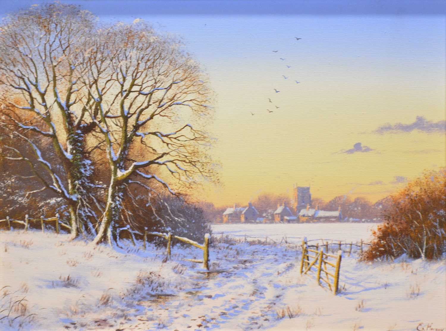 § Edward Hersey, Village scene in winter,