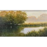 David Morgan, River landscape with sheep,