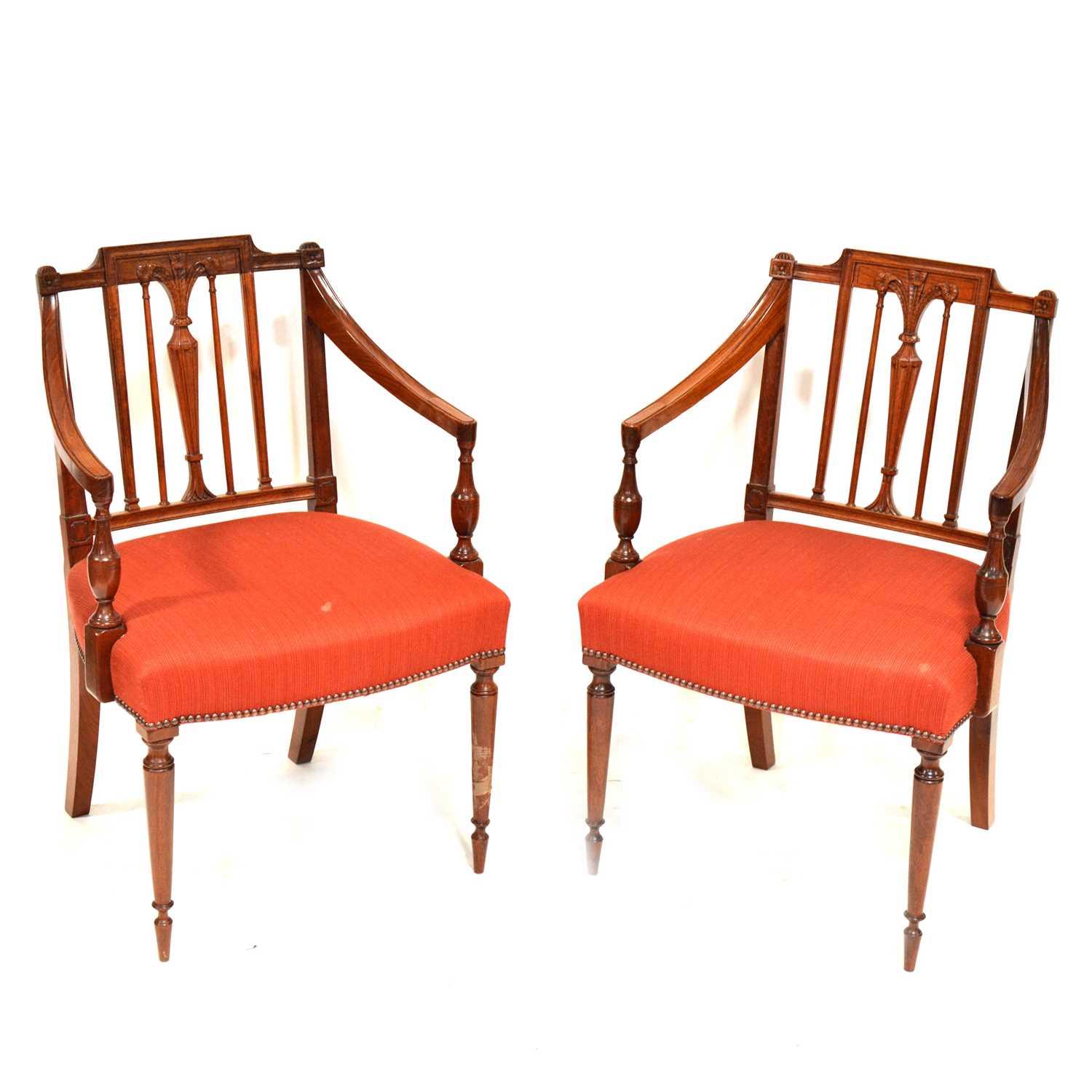 Set of sixteen Anglo-Indian Sheraton style mahogany dining chairs, 19th Century,