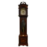 Edwardian mahogany marquetry longcase clock, striking on tubular bells,