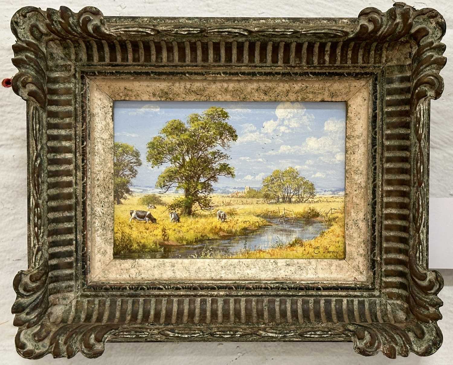 § Edward Hersey, Country landscape with cattle by a river, - Image 2 of 2