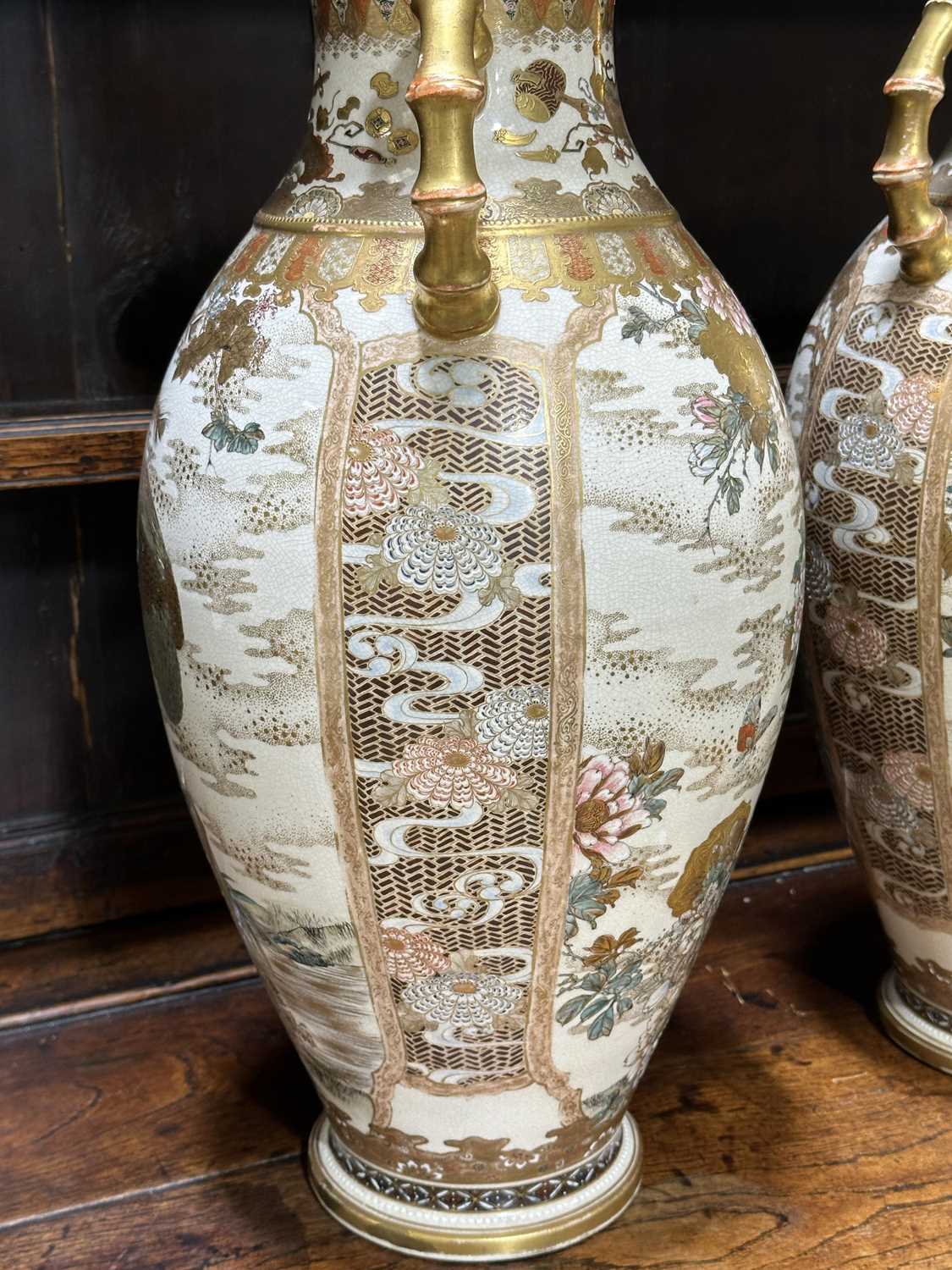 Pair of Satsuma pottery vases, - Image 6 of 14