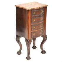 French rosewood bowfront bedside commode, Breccia marble top,
