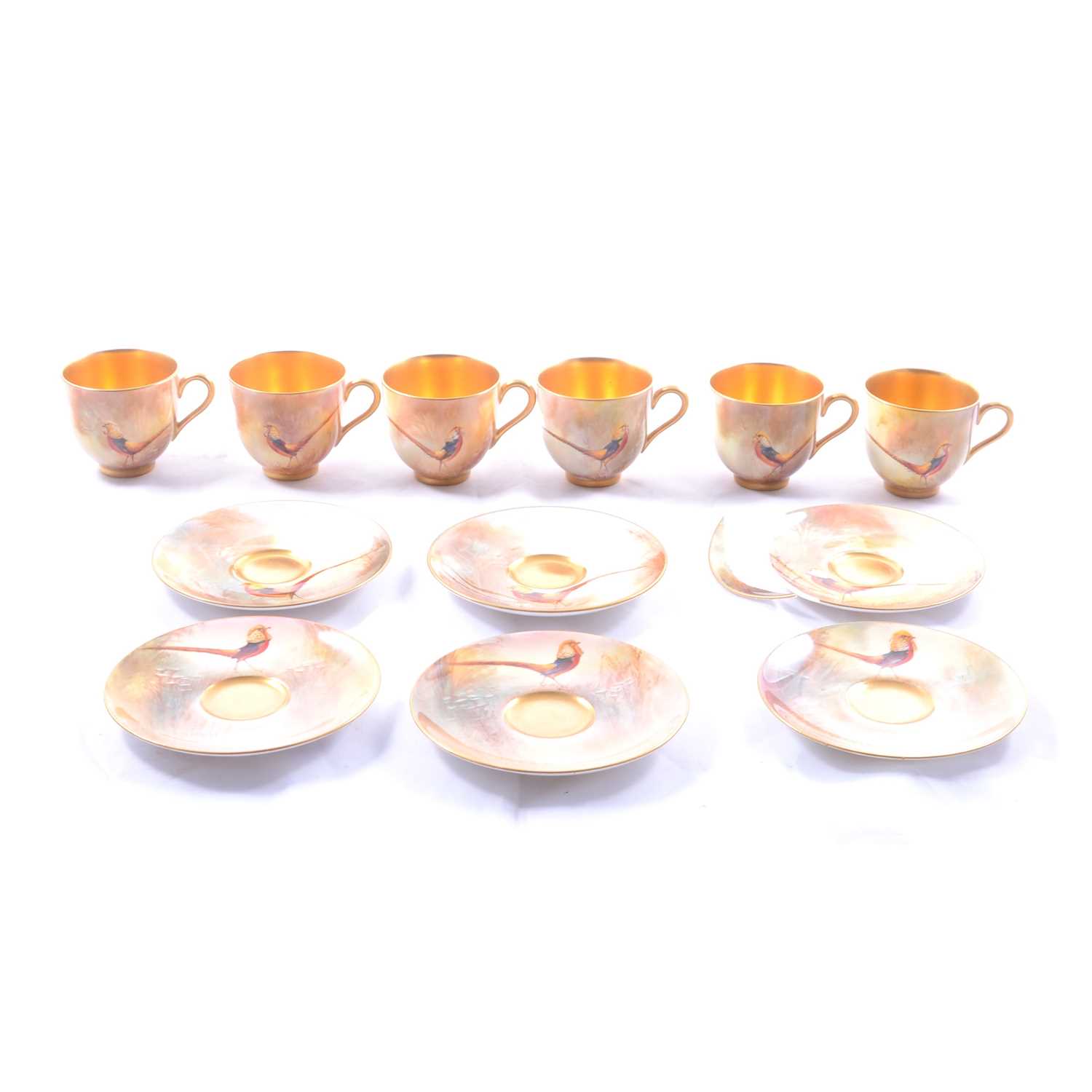 Set of six Royal Worcester coffee cans and saucers by Walter Sedgley