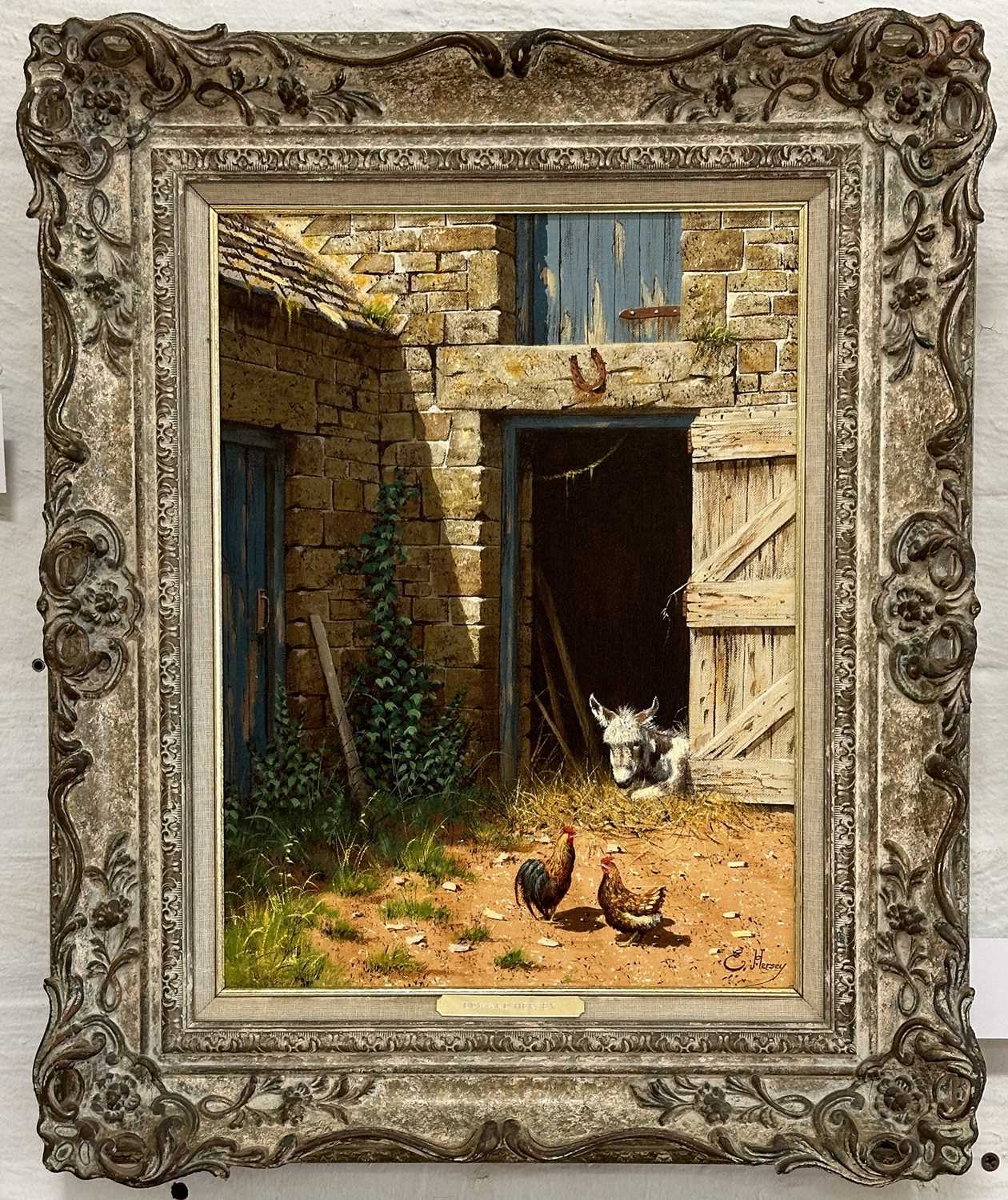§ Edward Hersey, Donkey and chickens in a yard, - Image 2 of 2