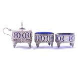 Victorian silver three piece condiment set,