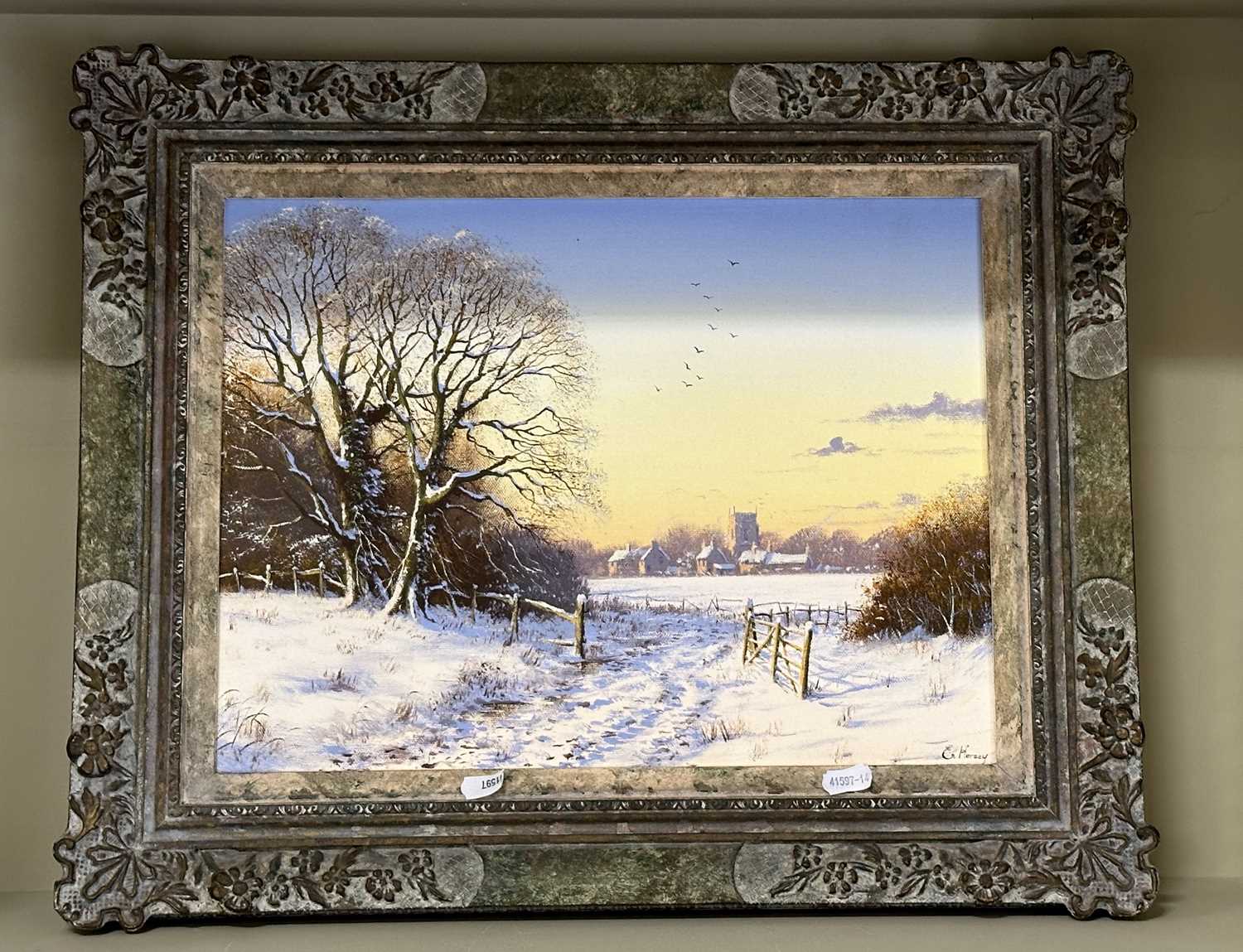 § Edward Hersey, Village scene in winter, - Bild 2 aus 2