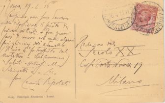 Leonida Bissolati (Cremona 1857 - Roma 1920) Avanti Lettera autografa firmata, su cartolina