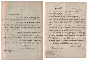 Giovanni Bertacchi (Chiavenna 1869 - Milano 1942) Articoli Due lettere autografe firmate Entrambe