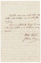 Federico Torre (Benevento 1815 - Roma 1892) Condoglianze Lettera autografa firmata Due pagine in-8