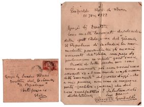 Ricciotti Garibaldi (Montevideo 1847 - Riofreddo 1924) Garibaldina - mala politica Lettera autografa
