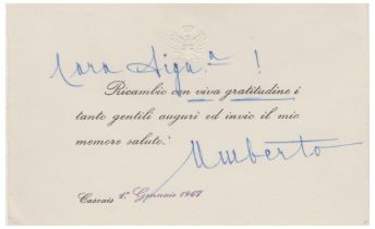 Umberto II di Savoia (Racconigi 1904 - Ginevra 1983) Esilio, saluti Rigo e firma autografi su