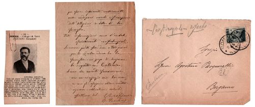 Edoardo Pantano (Assoro 1842 - Roma 1932) Garibaldina - Agostino Pasquinelli Lettera autografa