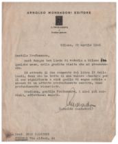 Arnoldo Mondadori (Poggio Rusco 1889 - Milano 1971) D'Annunzio - Enzo Palmieri Lettera