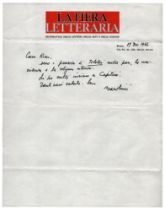 Antonio Barolini (Vicenza 1910 - Roma 1971) Lev Tolstoj Manoscritto autografo Una pagina Firma/data: