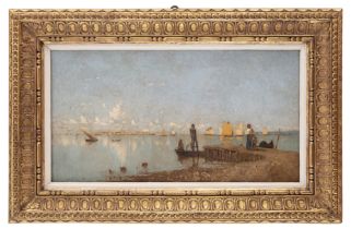 Guglielmo Ciardi (1842 - 1917) Laguna, 1880 Olio su tela 35 x 64 cm