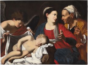 Carlo Saraceni (1579 - 1620) , e bottega; "Madonna con Bambino, sant’Anna e angelo"
