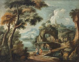 Tommaso Porta (1686 - 1768) Paesaggio fluviale con arco roccioso, 1755 circa